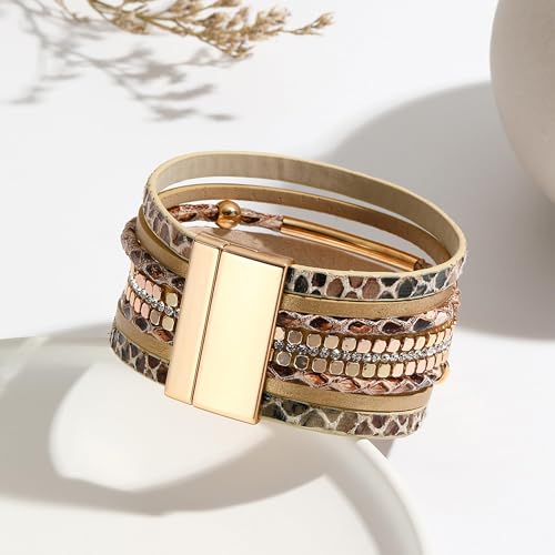 Long tiantian Boho Western Bracelets for Women Leather Wrap Bracelets Turquoise Bracelet Western Jewelry Country Concert Outfits - color: wrap bracelet(brown)