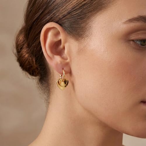 Two Tone Heart Dangle Earrings for Women Gold and Silver Heart Hoop Earrings 14K Gold Plated Valentine's Day Trendy Jewelry Everyday Jewelry - color: gold B