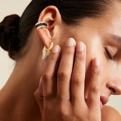 Ear Cuffs Non Piercing for Women 14K Gold Plated Ear Cuff Earrings Colorful Cubic Zirconia Paved Trendy Cartilage Earring Jewelry | Single - color: Black Spinel