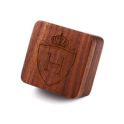 Mens Initial Silver Cufflinks A-Z Alphabet Letter Steel Cuff Links with Engraved Walnut Wood Box Groom Groomsman Wedding Set… - style: H