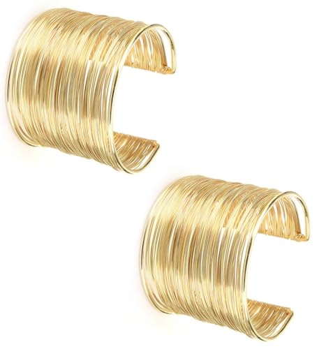 2Pcs Cuff Bangle Bracelet for Women Open Wide Wire Bracelets Gold Wrist Cuff Wrap Bracelet Adjustable - color: Gold4