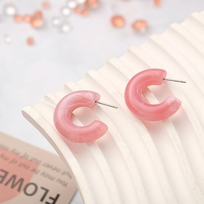Ecally 12 Pairs Acrylic Resin Hoop Earrings Set Multiple Colors Resin Hoops Summer Lightweight Marble Earrings for Women Party Gifts Jewelry