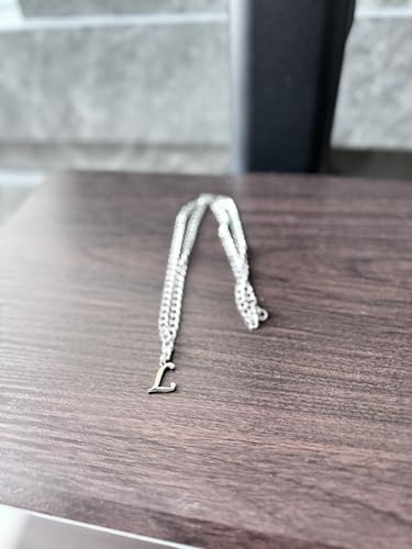 Stainless Steel Initial A-Z Necklace for Men Women,Cuban Chain,Titanium Steel Initial Letter Pendant Charm Necklaces Accessories Jewelry for Woman Man,21 Inch Chain - color: L
