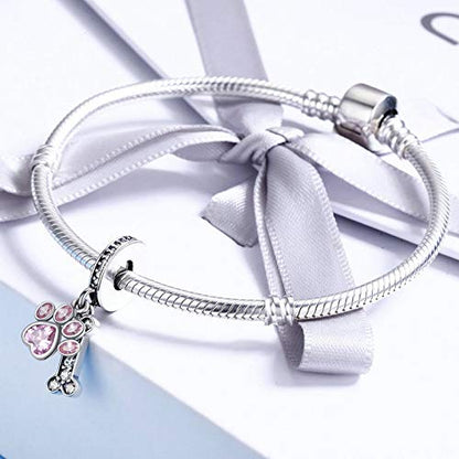 Dog Paw Charm for Charms Bracelet Pink Crystals Paved Dangle Charms Birthday Jewelry Gifts for women - style: dog charm
