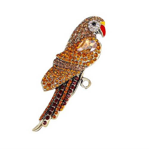 Vintage CZ Colorful Parrot Brooch Pin for Women Girls Rose Gold-Toned Exaggerated Animal Bird Brooches Lapel Pins Christmas Birthday Anniversary Ornament Dress Accessories Delicacy Jewelry - color: Yellow