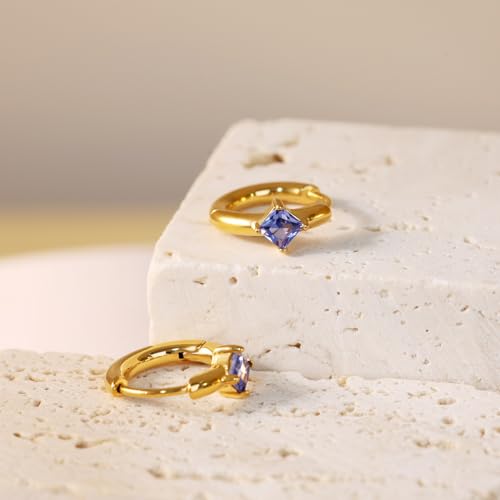 316L Surgical Steel Birthstone Hoop Earrings for Women | Lightweight, 5A Cubic Zirconia, Hypoallergenic, Lead & Nickel Free, 8mm Huggie Hoops - color: 18k gold-plated: 09. September (Sapphire)