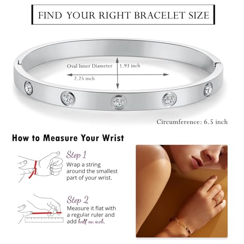 Friendship Love Bracelet for Women, 18K Gold Plated Titanium Steel Cuff - color: Silver, size: Zircon 6.5''