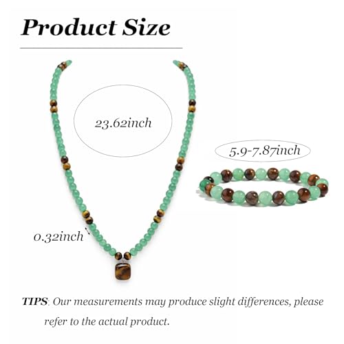 Money Bracelets Necklace Jewelry Set for Women Men Jade Crystal Tiger Eye Obsidian Beaded Necklace Feng Shui Good Luck Money Bracelet Wealth Attraction Accessories Outfits Protection Jewelry Gifts - color: A3