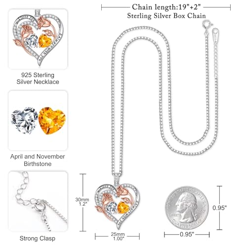 Iefil Birthstone Necklace for Women - Rose Heart Necklace | 925 Sterling Silver, Gift Box Packaging, Anniversary Birthday Gifts for Wife Mom Daughter - color: 04-11-Apr-Nov Birthstone