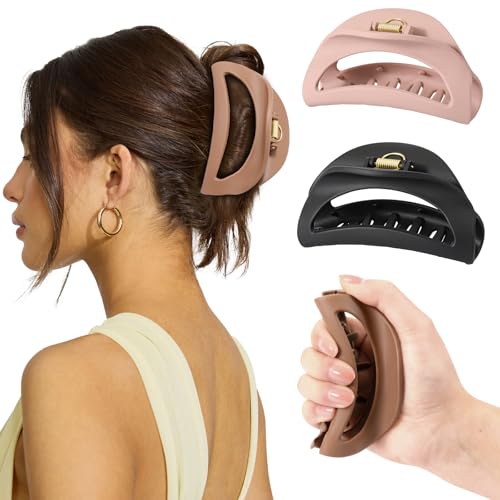 3 Pcs Flexible Hair Clip, 4.1Inch Flexible Claw Clip for Sleeping | Unsnappable Soft Claws Clips for Lying Down & Driving, Non-slip Strong Hold Hair Clips for Thin Thick Hair, Brown&Pink - color: Brown-pink