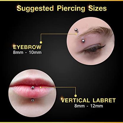 Surgical Steel Curved Barbell Ring 16g 5/16 8mm 3mm Ferido Ball Helix Earring Eyebrow Piercing Jewelry Choose Colors and Size - color: 2pcs 12mm Clear