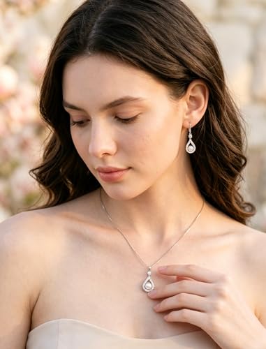 STARCHENIE Freshwater Cultured Pearl Earrings Necklace 925 Sterling Silver Cubic Zirconia Jewelry Set for Women