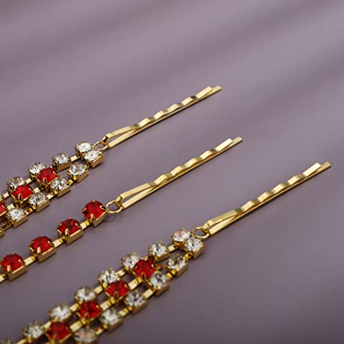 Bohemian Full Rhinestone Chain Red Crystal Head Chain Clip Drop Pendant HeadPieces Forehead Headband Hair Accessories for Wedding Brides Party Prom Costume (Gold Red) - color: Gold Red