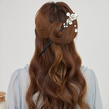 4 Pcs Japanese Chinese Hair Stick Retro Wooden Hairpin Flower Hair Chopsticks Vintage Hanfu Pins Headdress Classic Hair Fork for Long Hair Women