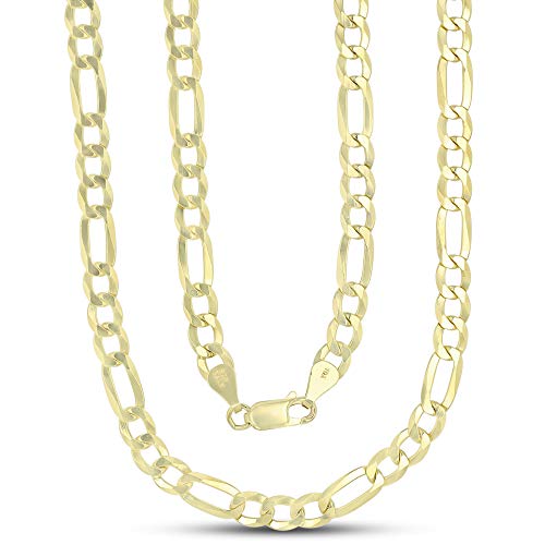14K Gold or Rhodium Plated Silver Figaro Chain For Men | 1mm-13mm Thick | Solid 925 Figaro Italian Necklaces For Men - style: 5.50MM- Yellow