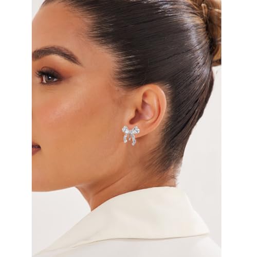 Women's Statement Clip-On Earrings Hypoallergenic Lightweight Clip Earrings - color: silver bow