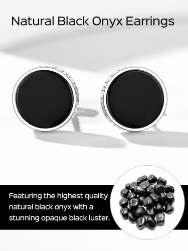 ChicSilver 925 Sterling Silver Viking Rune Natural Black Onyx Stud Earrings For Women Men - style: A: Side Runes-Silver 10mm