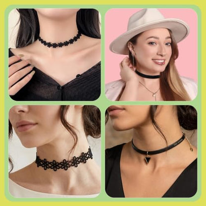 6 Pack Black Velvet Lace Choker Necklace Set Gothic Layered Chokers with Cross Pendant Tattoo Style for Women Adjustable Fashion Jewelry for Daily Wear