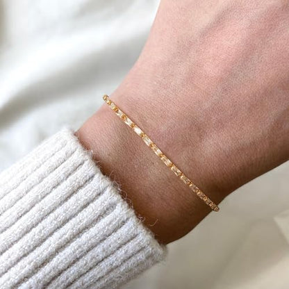 Gold Chain Bracelet for Women, 14K Gold Plated | Dainty Bracelets with Adjustable Chain, Trendy Jewelry Gift for Women - style: Rectangle CZ