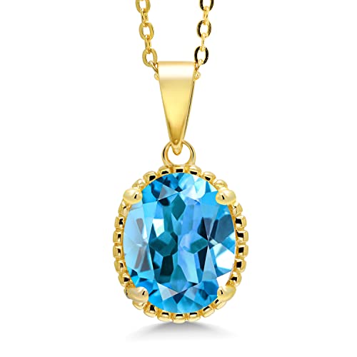 Gem Stone King 11X9MM Oval Gemstone Birthstone Pendant Necklace | 925 Sterling Silver | Solitaire Necklace For Women | With 18 Inch Chain | Fine Jewelry Gifts for Mom Women Wife Her - color: Swiss Blue Topaz-November