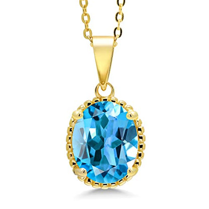 Gem Stone King 11X9MM Oval Gemstone Birthstone Pendant Necklace | 925 Sterling Silver | Solitaire Necklace For Women | With 18 Inch Chain | Fine Jewelry Gifts for Mom Women Wife Her - color: Swiss Blue Topaz-November