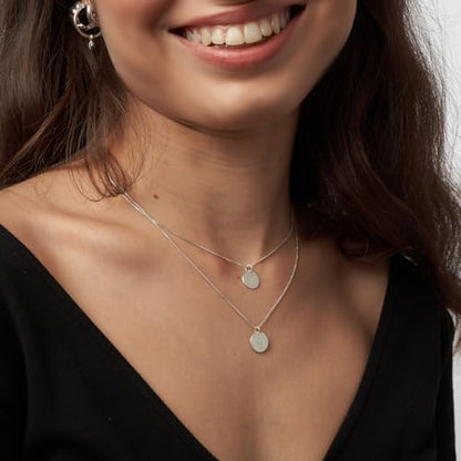 OAK & LUNA - Sterling Silver A-Z Initial Disc Necklace - Letter Pendant on Box Chain, Elegant & Gift‑Ready - style: Letter A