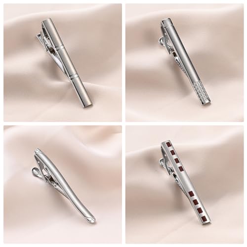wynameleri Tie Pins for Men Silver Black 3 Pcs 10 PCS Short Tie Clip Set 2.3, 2.4 Inch Business Shirt Necktie Pinch for Men - color: T0310014
