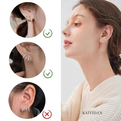 2 Pairs Gold/Silver Hoop Earrings For Women Set Trendy,14K Plated Gold Chunky Huggie Hoop Earings Pack,Oval Twisted Statement Silver Hoops,Fashion Jewelry Gift - color: B11 four clawsCZ studs set