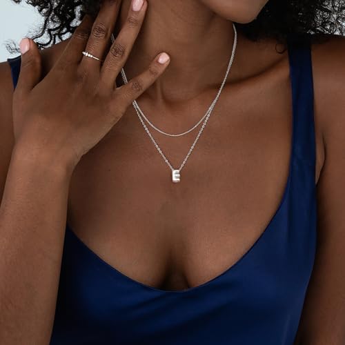 Thaivor Initial Necklaces for Women 14K Gold Plated Bubble Letter Necklace Layered Dainty Cute Choker Pendant Stack Jewelry Fashion Accessories Teen Trendy Gift - color: Silver, style: E