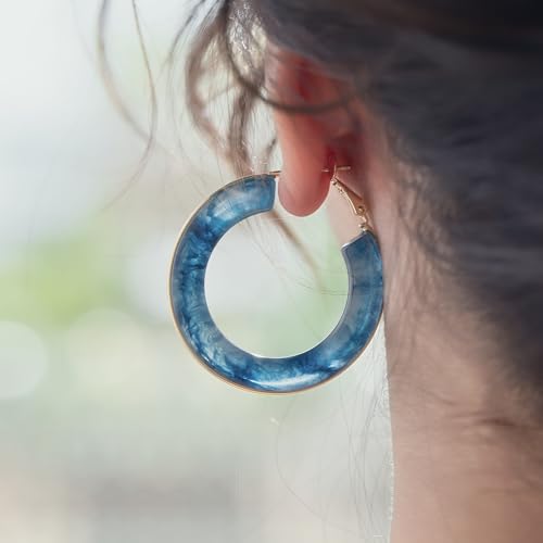 Chunky Gold Resin Hoop Earrings Leverback Statement Huggie Hoops Dangle Drop Dressy Earring Prom Festival Vacation Jewelry for Women - color: Royal Blue, size: Hoop