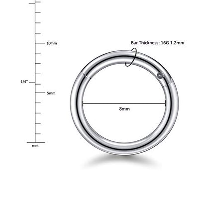 Aumeo 14G 16G 18G 20G Nose Ring Hoop Stainless Steel Hinged Segment Rings Hoops Nose Clicker Ring Tragus Helix Cartilage Daith Rook Earring Piercing Jewelry for Women Men - style: 5pcs 16g 8mm mixed colors
