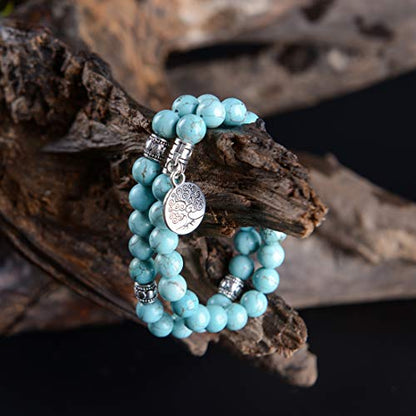 YGLINE Tree of Life Yoga Healing Stone Bracelets,Multilayer Lotus Chakra Stone Reiki Bracelet Sets,Anxiety Crystal Natural Stone,for Women Stress Relief - color: Turquoise-2w