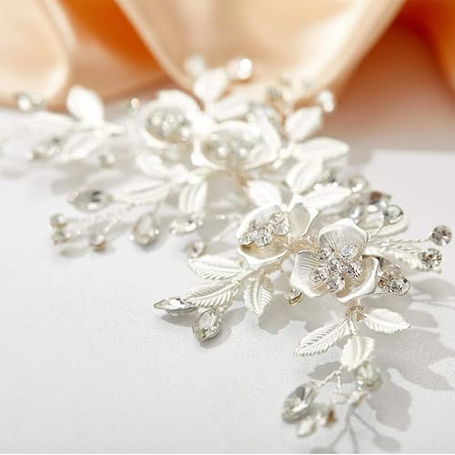 Bridal Hair Accessories Silver Wedding Hair Duckbill Clip for Brides, Handmade Rhinestone Hair Vine Wedding Head Pieces for Women and Bridesmaids Flower Girls - color: Silver