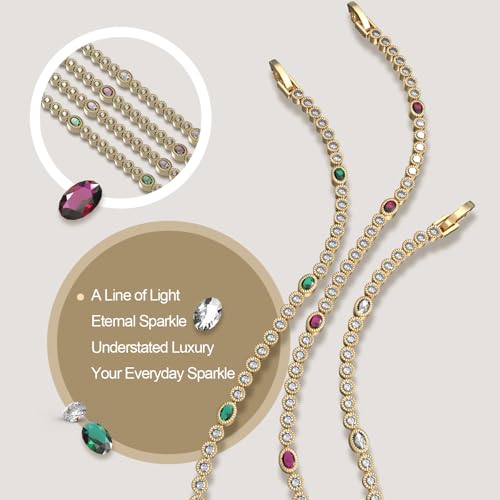 Gold Bracelets for Women, 3mm Cubic Zirconia Tennis Bracelet 7 Inch Gold Jewelry - color: Red
