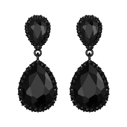 EVER FAITH Women's Austrian Crystal Wedding Tear Drop Dangle Earrings | Bridal Prom Jewelry for Bride Bridesmaid - color: Black Black-Tone