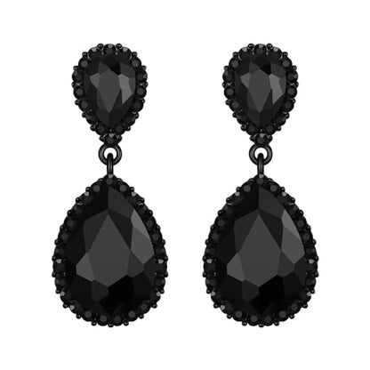 EVER FAITH Women's Austrian Crystal Wedding Tear Drop Dangle Earrings | Bridal Prom Jewelry for Bride Bridesmaid - color: Black Black-Tone