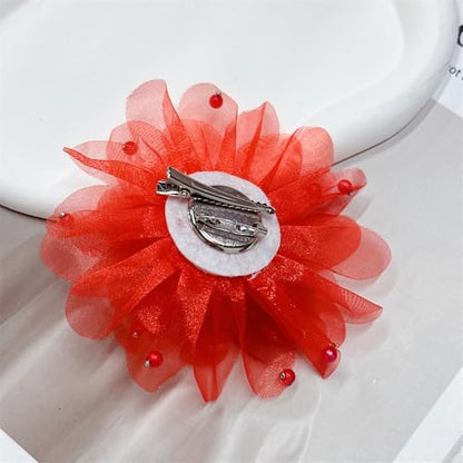 13cm/5in Beaded Mesh Flower Brooch Pin for Women Girls Dainty Round Shell Pearl Ball Beads Camellia Peony Flowers Brooches Lapel Hair Pins Elegant Wedding Anniversary Accessories Jewelry - color: Red
