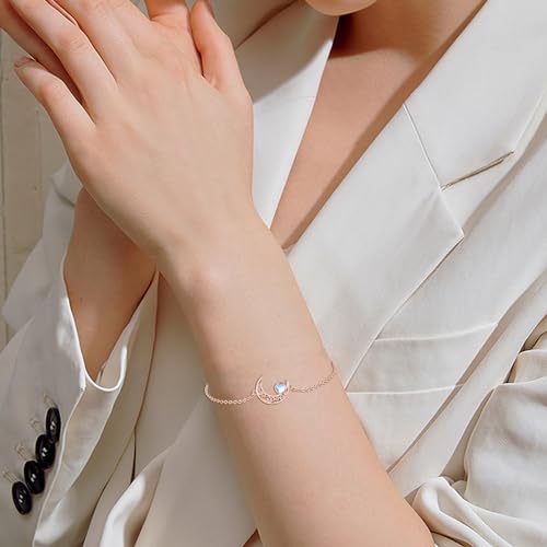 Moon Bracelet for Women 925 Sterling Silver Moonstone/Birthstone Moon Bracelet Butterfly/Dragonfly Bracelet Celtic Moon Butterfly Dragonfly Jewelry Gifts for Women - style: Moonstone-Rose Gold Plated