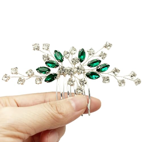 Green Bridal Hair Comb Small Wedding White Emerald Crystal Silver Vine Hair Piece Accessories for Women Girls