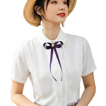 FASELE JKQBUX Women's Brooch Pin pearl Jk preppy style Pre Neck Tie Wedding Party Bow for Women Student Bow Tie accessory - color: Dark Purple