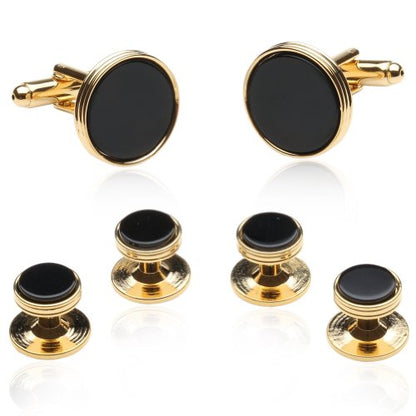 Cuff-Daddy Gold and Black Onyx Cuff Links and Studs, 5/8” Cufflinks with 3/8” studs