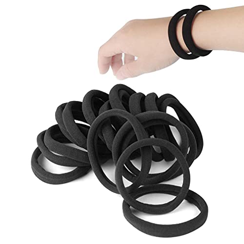 20 PCS Large Hair Ties for Thick Hair Black Hair Bands for Women Men and Girls No Damage Stretchy Ponytail Holders for Braids (5 cm in Diameter, 1 cm in Width) - color: Big_Black