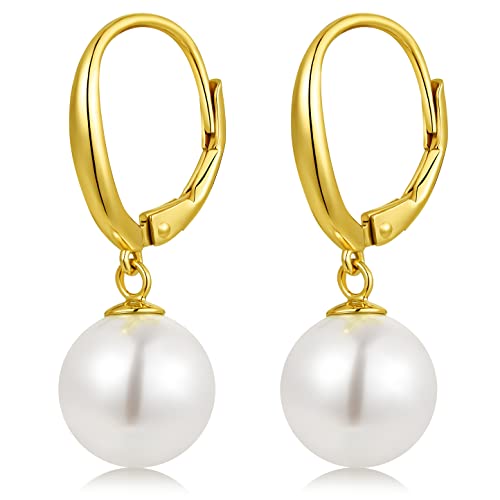 Pearl Earrings for Women Pearl Leverback Earrings 925 Sterling Silver - color: C3-yellow-leverback