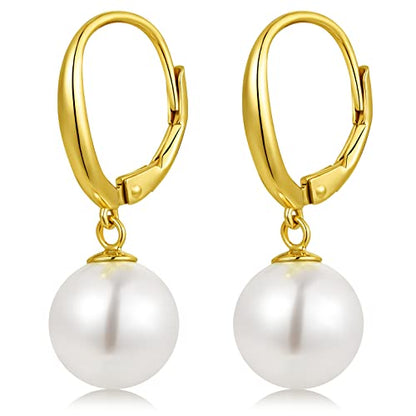 Pearl Earrings for Women Pearl Leverback Earrings 925 Sterling Silver - color: C3-yellow-leverback