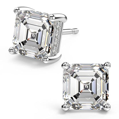 Asscher Cut Cubic Zirconia Stud Earrings for Men Women | Square CZ Simulated Diamond Studs, 18K White Gold Plated Sterling Silver - color: White Gold, size: 8MM