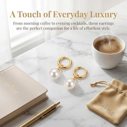 Hypoallergenic Pearl Earrings Set for Women | S925 Sterling Silver & Stainless Steel, Daisy Heart & Hook & Teardrop Dangle & Huggie Hoop, Simulated Pearl, Sensitive Ears - color: Yellow Gold Round Pearl