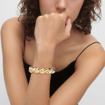 HZMAN Chunky Gold Cuff Bracelets for Women Thick Wide Bangle Bracelet Hammered Open Hinge Wrist Cuff Bracelet Jewelry Gift - color: 06.Twisted Shape Gold