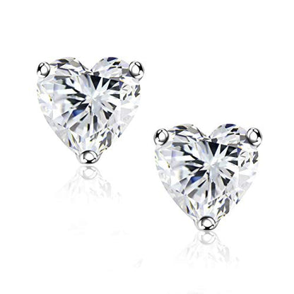 "STUNNING FLAME" Trillion-cut/Cushion-cut/Emerald-cut/Marquise-cut ... 18K White Gold Plated Sterling Silver Cubic Zirconia Simulated Diamond Stud Earrings for Women - color: Heart-Cut, size: small-white gold plated silver