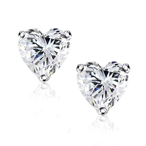 "STUNNING FLAME" Trillion-cut/Cushion-cut/Emerald-cut/Marquise-cut ... 18K White Gold Plated Sterling Silver Cubic Zirconia Simulated Diamond Stud Earrings for Women - color: Heart-Cut, size: small-white gold plated silver