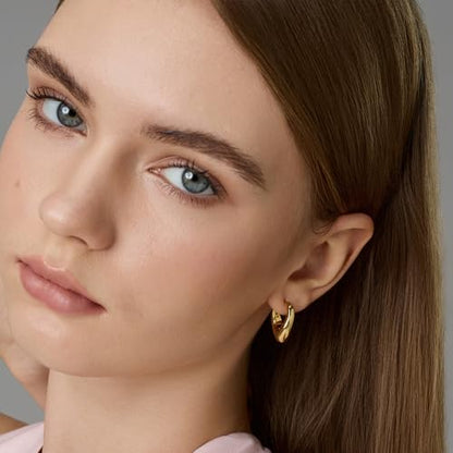 FRUMOS 18K Gold Plated Chunky Hoop Earrings for Women Fashion Thick Gold Hoops Set Jewelry for Birthday Christmas Gifts - color: Dôme Hoops